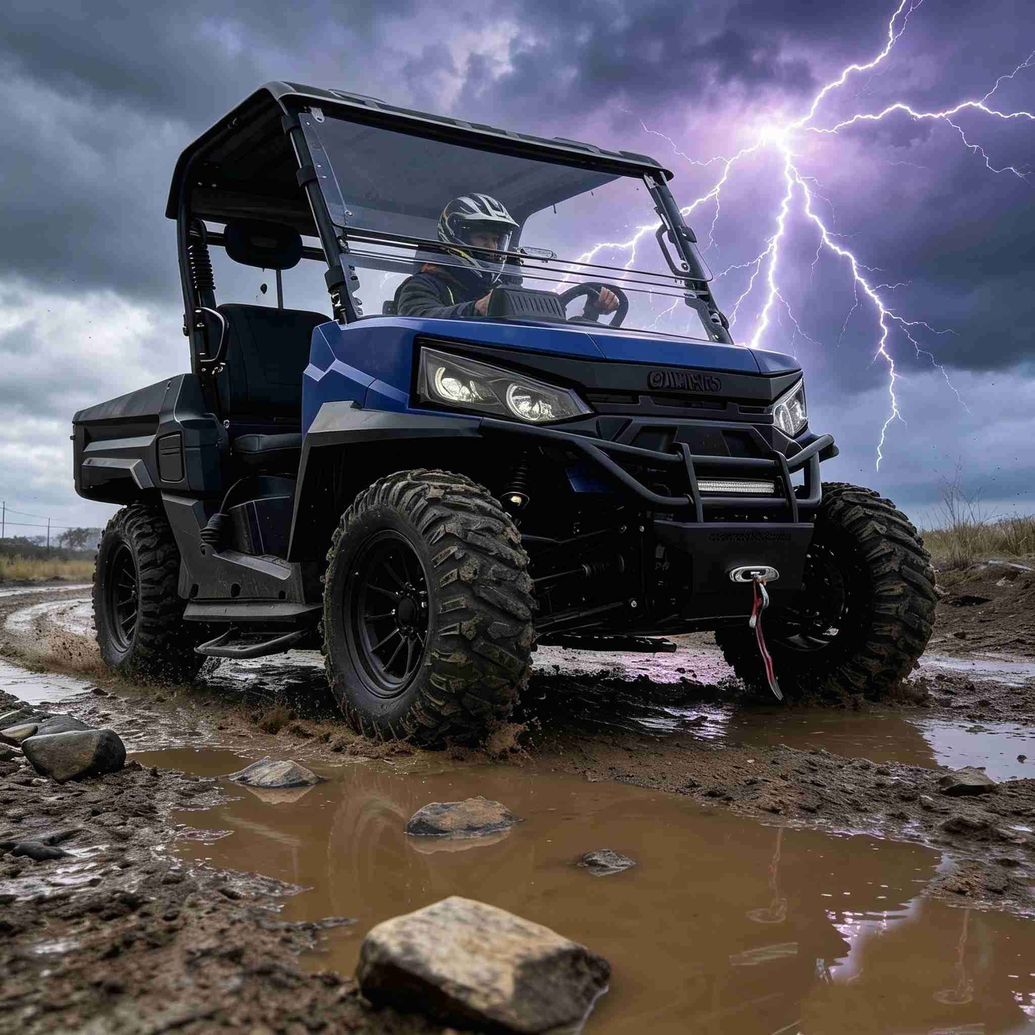 10KW AC मोटर इलेक्ट्रिक UTV 4WD 150Ah बैटरी 350kg कार्गो बेड